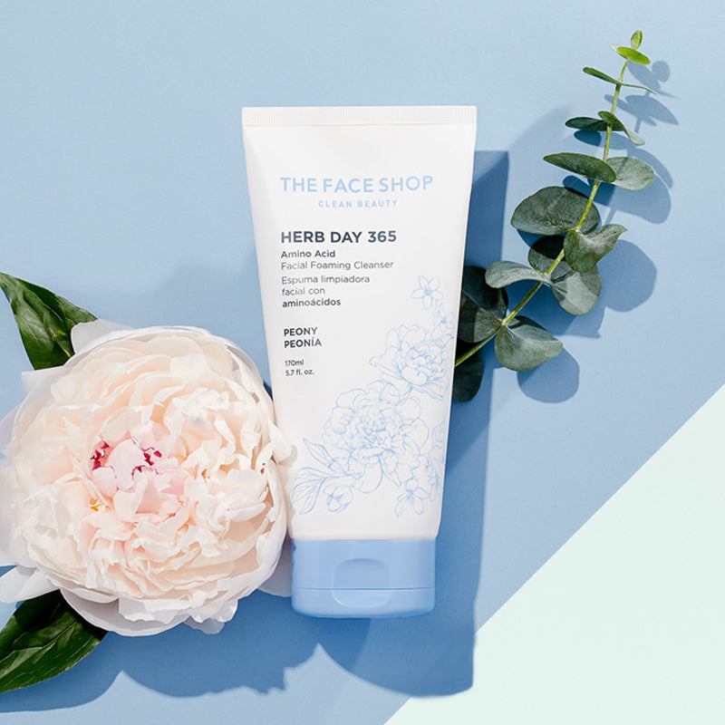 THEFACESHOP HERB DAY 365 AMINO ACID FACIAL FOAMING CLEANSER - PEONY